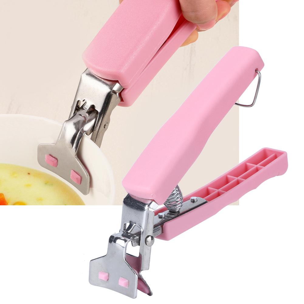 Multifunction Stainless Steel Dish Clamp Bowl Clip Anti Hot Tong Pot Pan Grippers Kitchen ToolPink