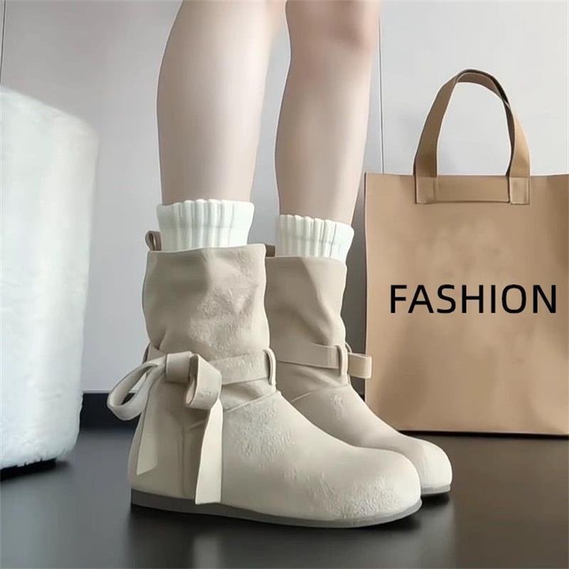 Bow Shu retro strap short boots new autumn suitable brown short boots fashion boots