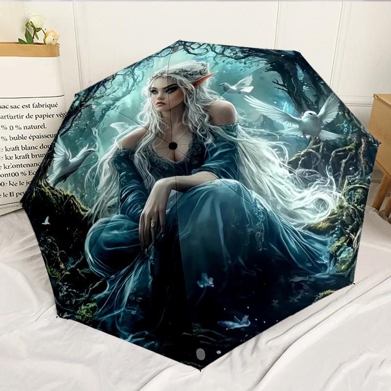 Witch Flying Through Starry Sky 8-Frame for Travel, camping, Casual Lightweight Portable Umbrella, Essential for every family Holidays Birthday Gift