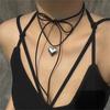 Exaggerated Black Velvet Big Heart Pendant Choker Necklace Women Knotted Bowknot Adjustable Rope Chain Jewelry Wed Accessories