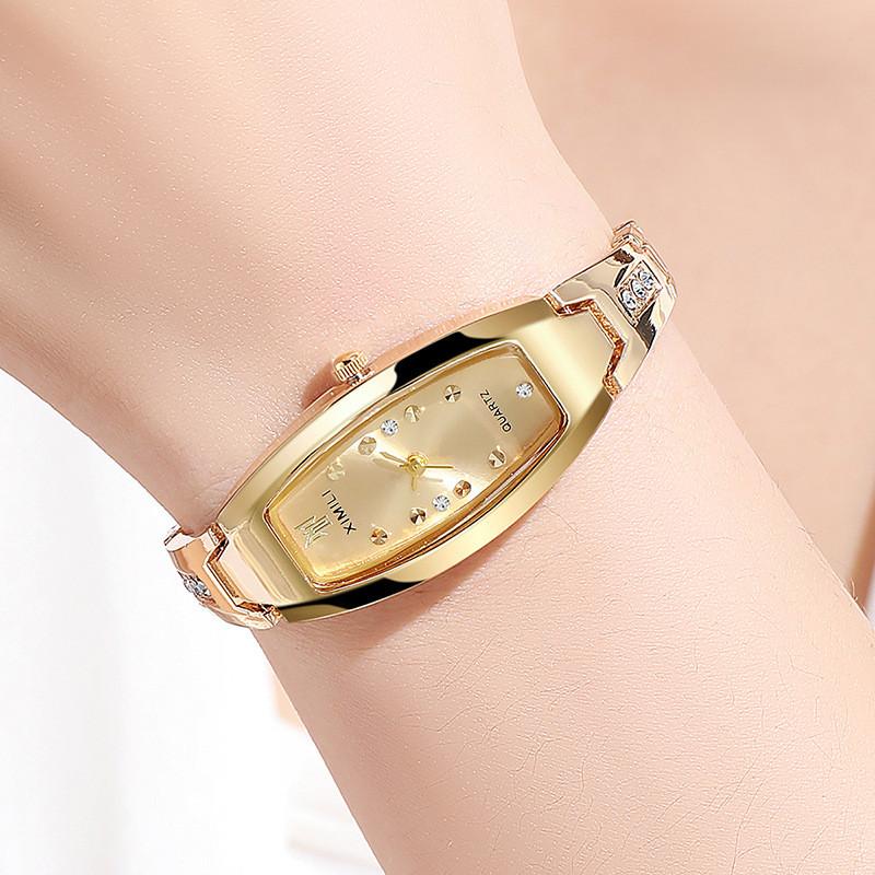 Elegant Fashion Oval Diamond Embellished Ladies Watch With Quartz Movement For Casual Wear