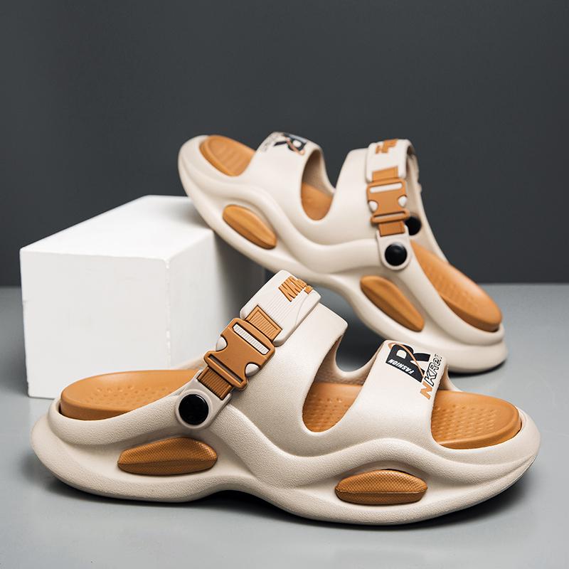 Fashion EVA Men Sandals Printed Height Increasing Thick Bottom Slippers Comfortable Breathable Outdoor Slippers