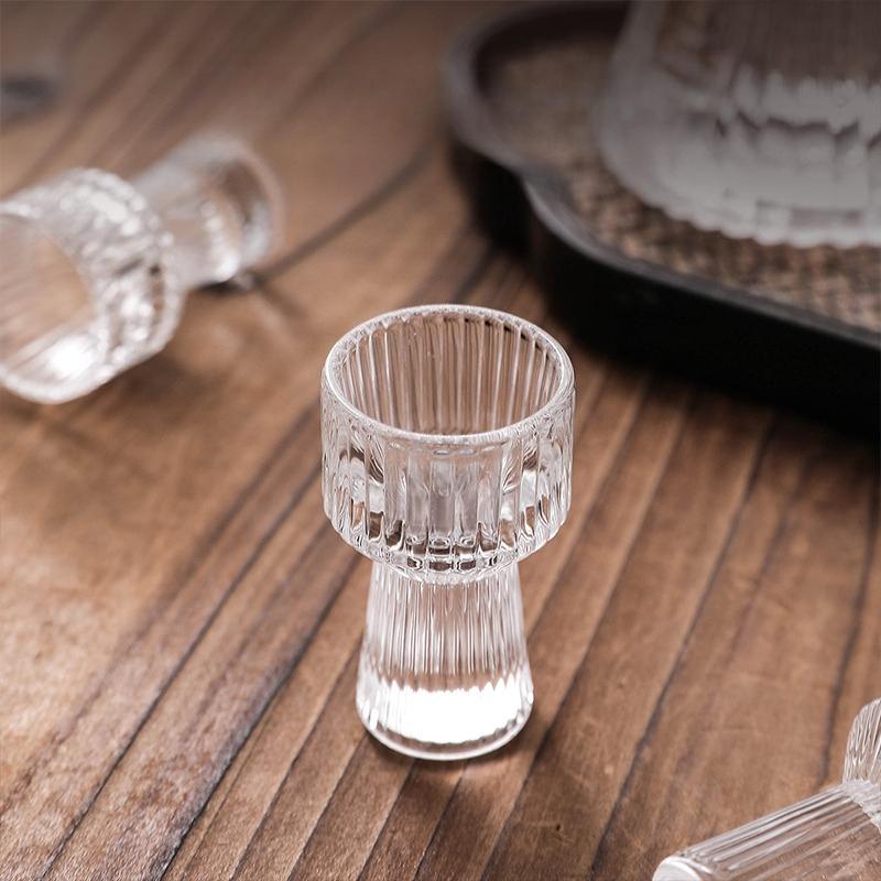 6pcs Sets Spirits Cup Transparent Small Wine Glass Exquisite Striped Wine Glass Baijiu Cup Household Drinking Cup Bar Drinkware