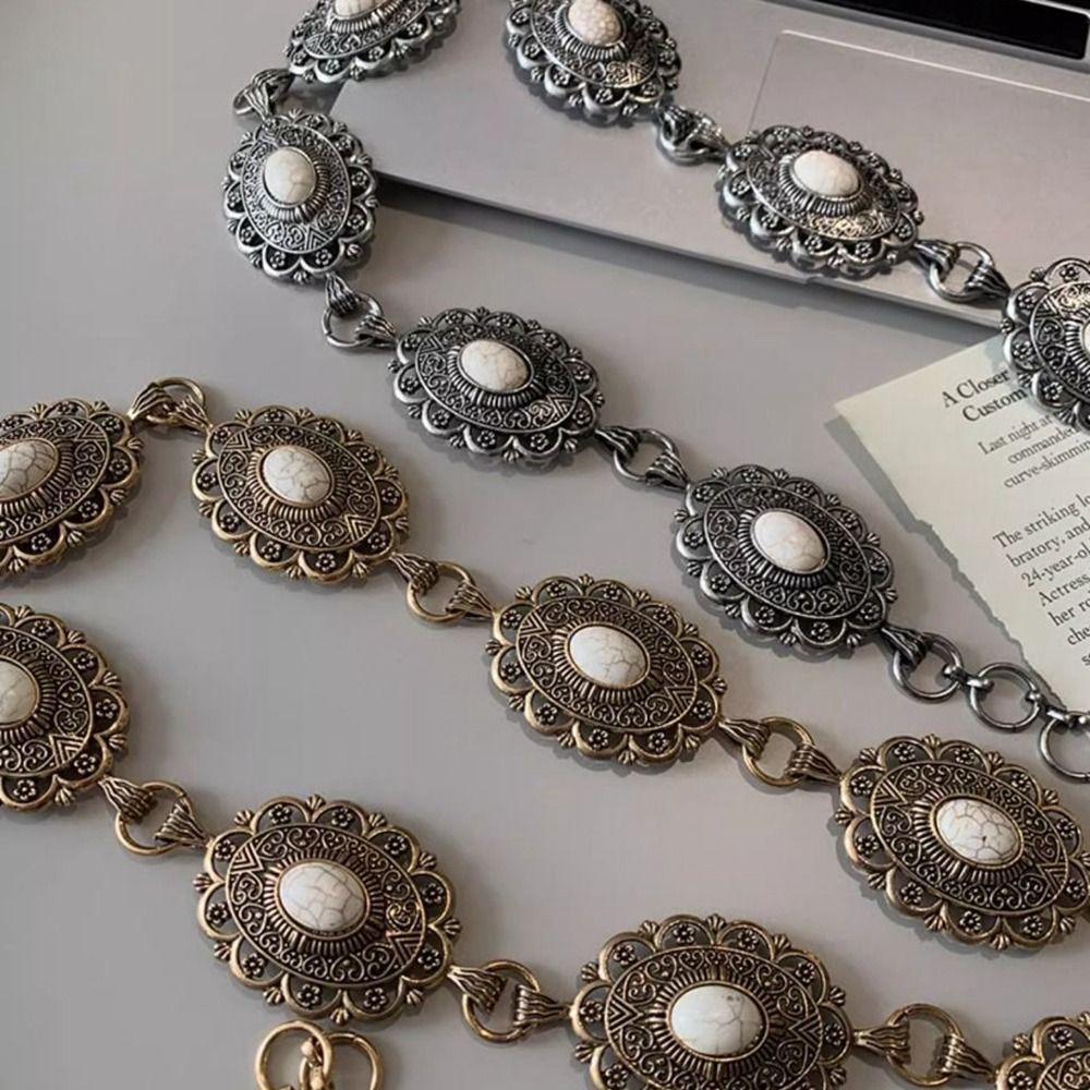 Flower Metal Waist Chain Vintage Ethnic Style Belt Bohemian Style Waistband  Beach Accessories