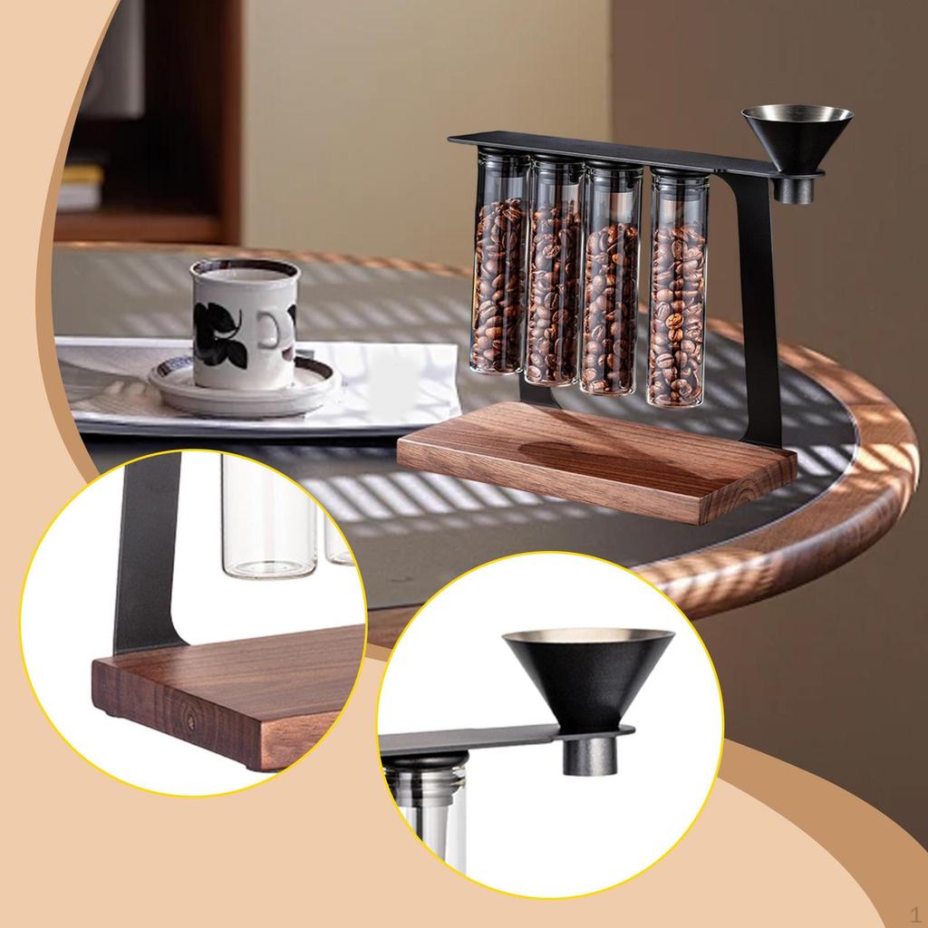 Coffee Bean Storage Tubes Reusable with Funnel Convenient Container Wood Stand for