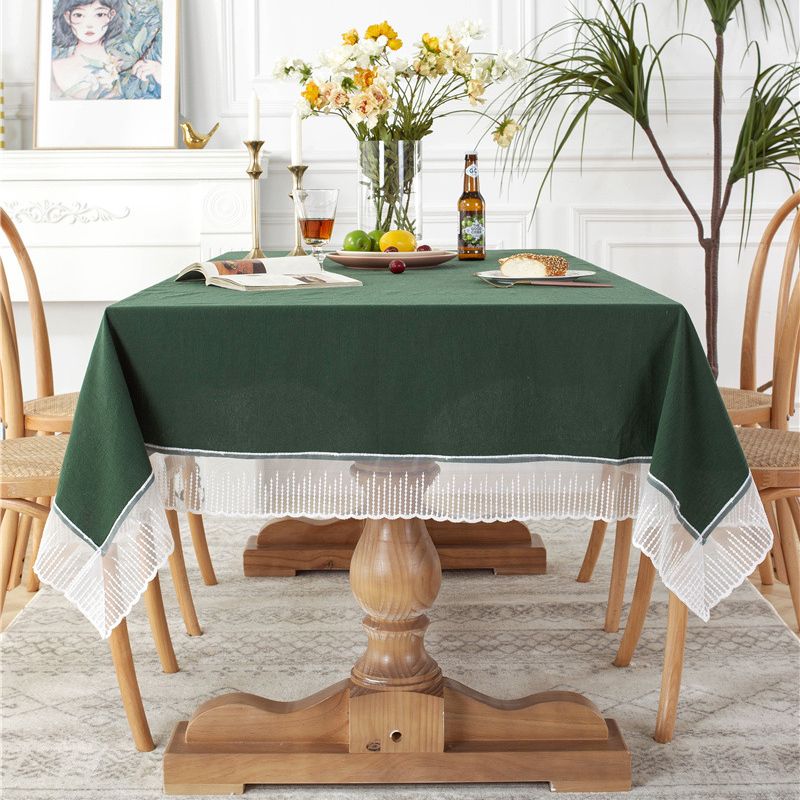 Solid Color Lace Edge Table Cover,French Retro Style Cotton Tablecloth,for Kitchen Dining Room Party Holiday Tabletop Decoration