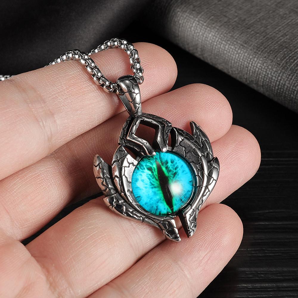 Vintage 316L Stainless Steel Demon Eye Pendant Necklaces For Men Women Punk Hip Hop Male Biker Jewelry Halloween Gifts