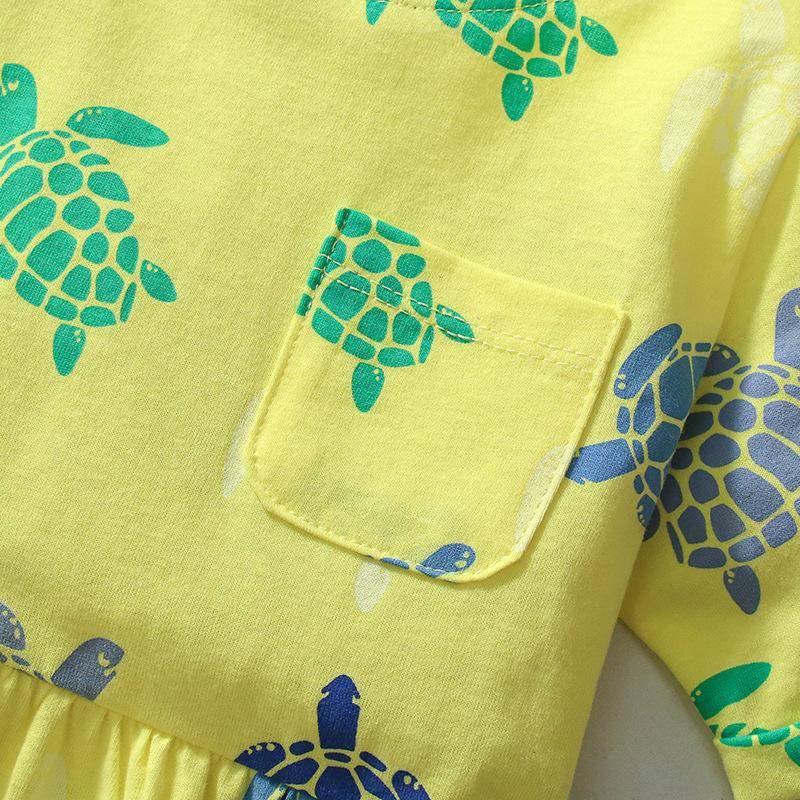 2025 summer pure Cotton cartoon print casual Dress for girl short sleeve loose Skirt cute green Girls dresses Kid Children's Clothing