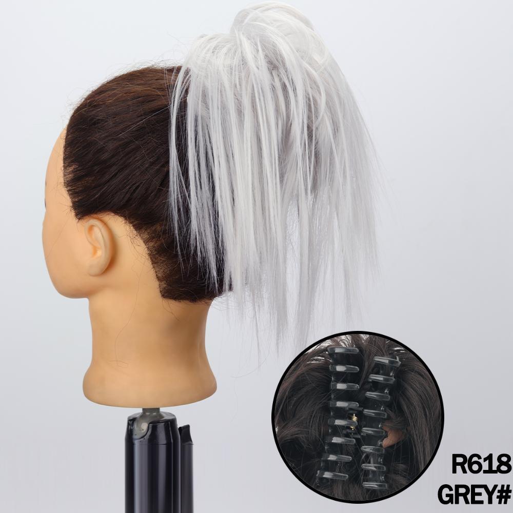 

MERISIHAIR Синтетический беспорядочный пучок для волос на клипсах для наращивания волос, натуральный серый, коричневый, зажим для когтей, аксессуары для булочек на каждый день 30CM