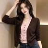 Zose Color-Block V-Neck Embroidered Knit Cardigan