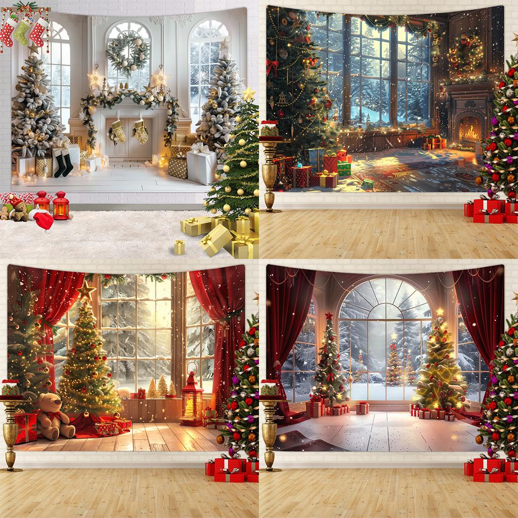 1pc Christmas Decoration Poster Tapestry, Christmas Tree Snow Scene Decoration Photography Background Banner