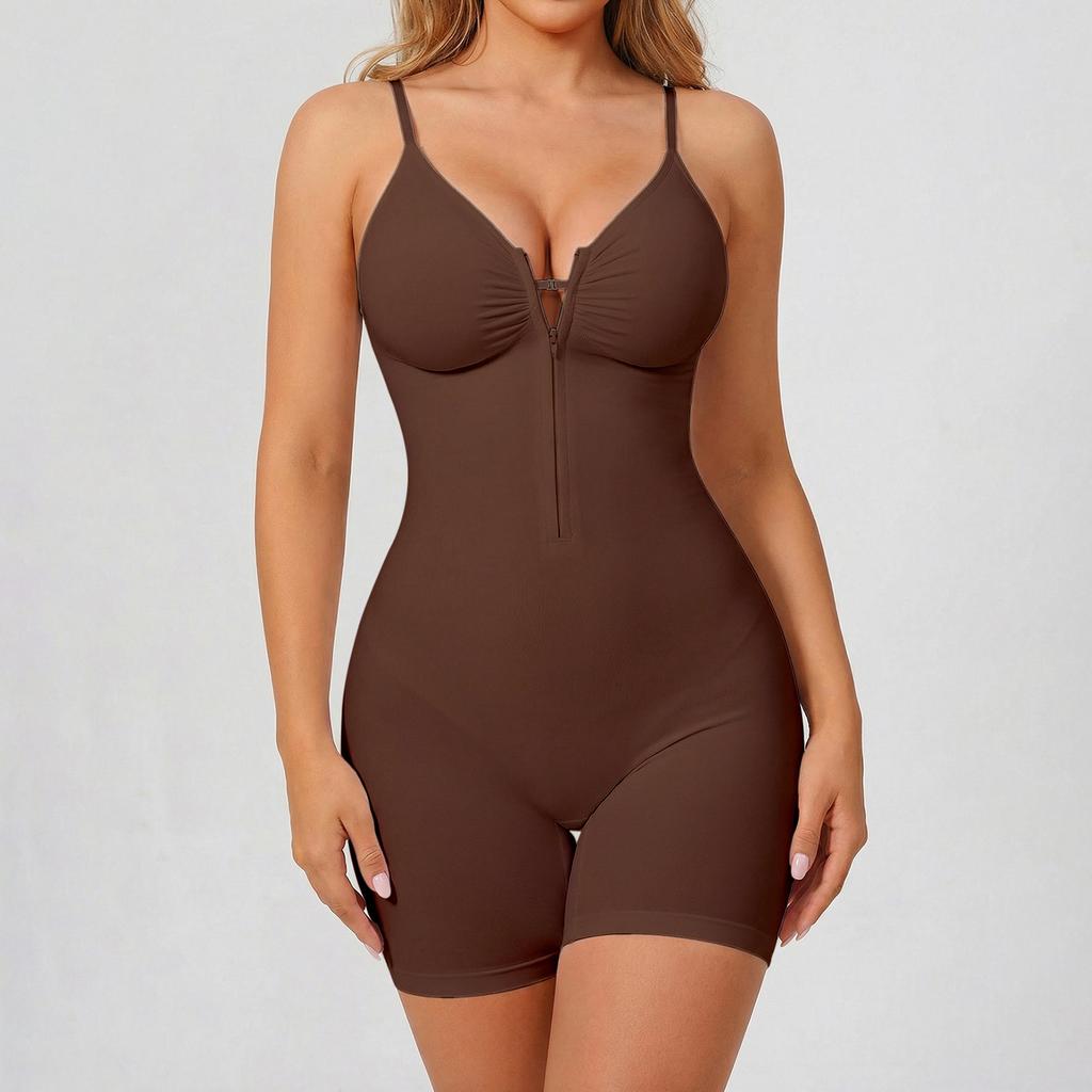 Women Seamless Body Shaper Zipper Front Full Body Slimming Underwear Tummy Control Waist Cincher Bodysuit Shorts