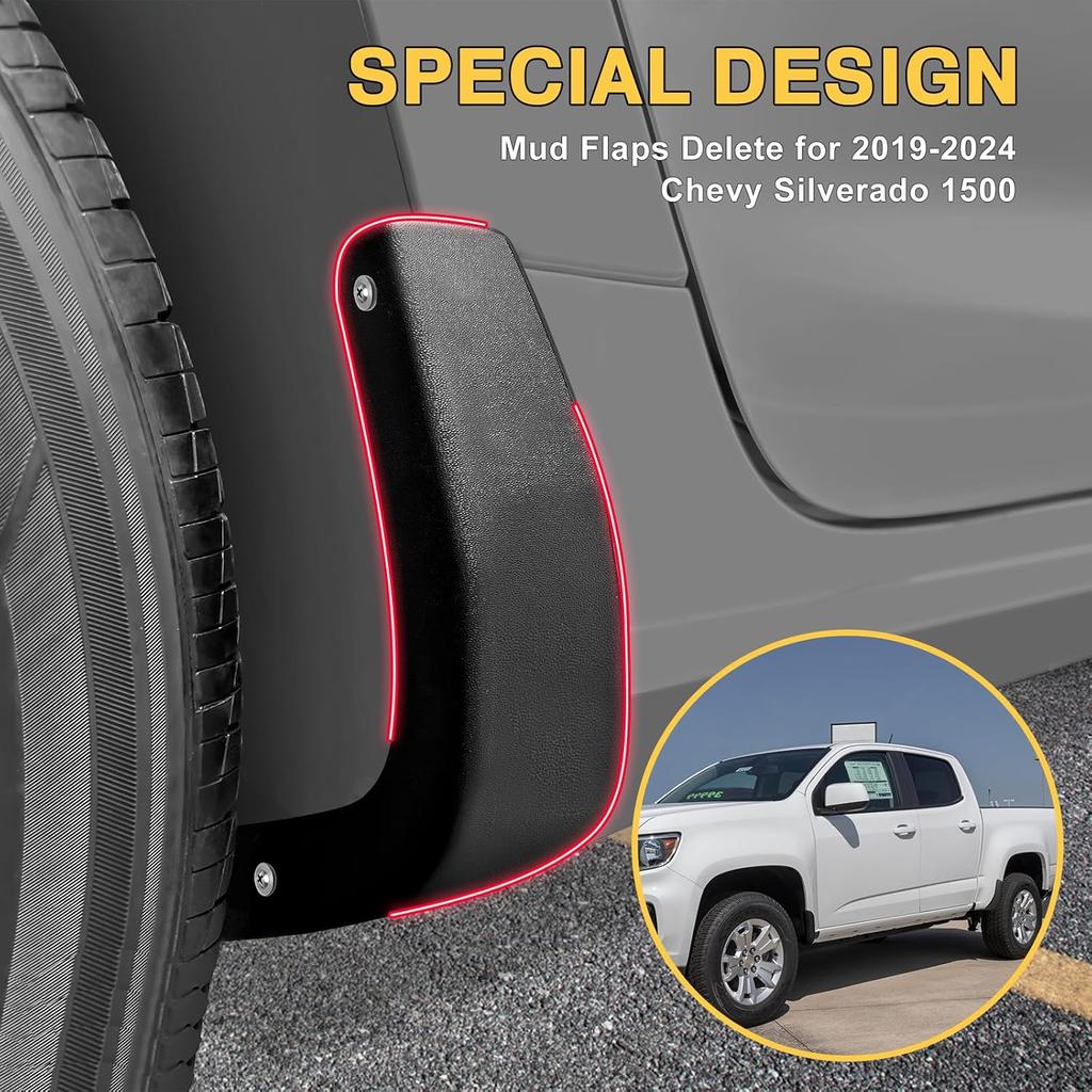 Mud Flap Delete For -2025 Chevy Silverado 1500-13002 Mud Guards Compatible With Chevrolet Silverado 1500 Accessories Front & Rear Mudflap Replacement