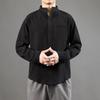 Men's Chinese Style Casual Linen Shirt - Solid Color, Loose Fit, Three-Quarter Sleeves, Summer Cotton Blend