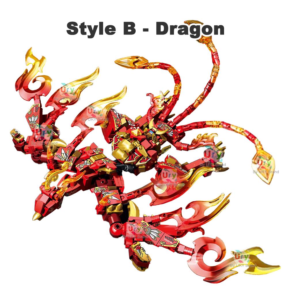 2in1 Red Warrior Roboter Kampf Mecha Fliegender Feuerdrache Set Kämpfer Bausteine Spielzeug für Kind Junge Weihnachtsgeschenk