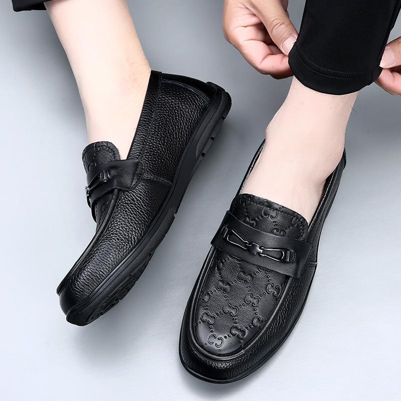 

Men s shoes spring and autumn new leather casual leather shoes men s medium men s soft-soled Doudou shoes 44