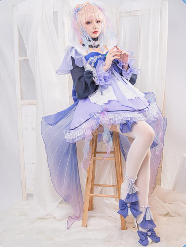 Lavender Sangomiya Shinkai Maid Costume, Halloween Costume, Christmas Costume, White, Size S