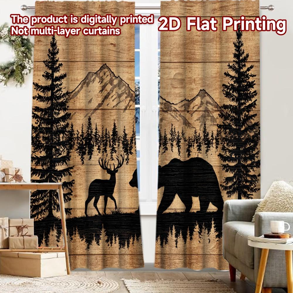 2pcs, 2D FLAT PRINTING Curtains (Without Rod) Wildlife Silhouette Holiday Printed Curtains Versatile Fabric Curtains Decorations
