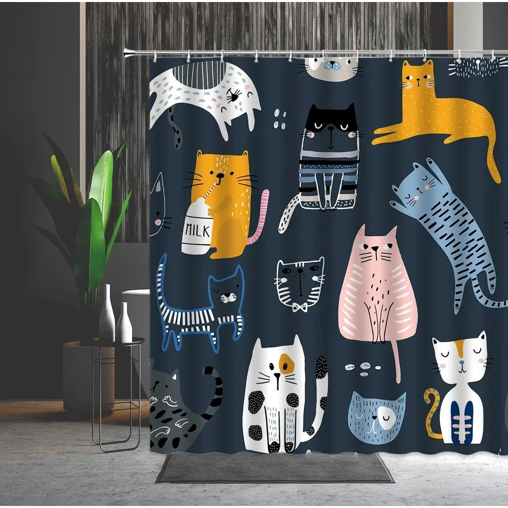 Perdele de duș cu pisică amuzantă, drăguț, leu, dinozaur, animale, paravan de cadă, perdele din poliester impermeabile pentru copii, toaletă, baie