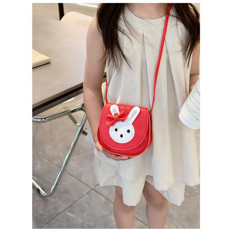 Cute Rabbit Faux Leather Crossbody Bag for Kids, Kawaii Cartoon Mini Square Shoulder Purse, Zipper Closure Single Strap Chain Bag for Children