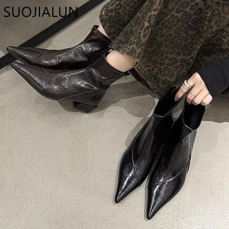 Winter New Brand Women Ankle Boots Fashion Pointed Toe Ladies Elegant Short Boots Square Low Heel Martins-boots
