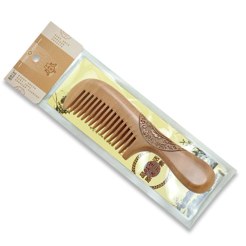 Carved Paulownia Wood Comb with Floral Design for Hair Care and Styling
