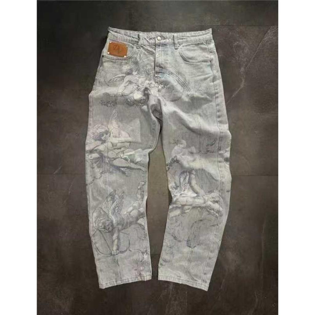 DRIPX Fashion Cupid Angel Wide Leg Jeans Graphic Y2k Retro Washed Jeans Print High Waist Loose Men Women Versatile Hip Hop Streetwear