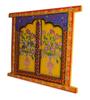 Hand-Painted Wooden Jharokha: Antique Indian Window Wall Decor