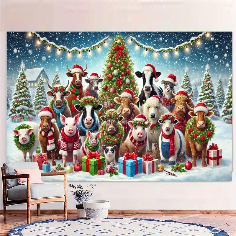 Christmas Farm Animal Party Banner  Polyester Background  Multi-purpose Holiday Decoration  Suitable for Studios and Gardens