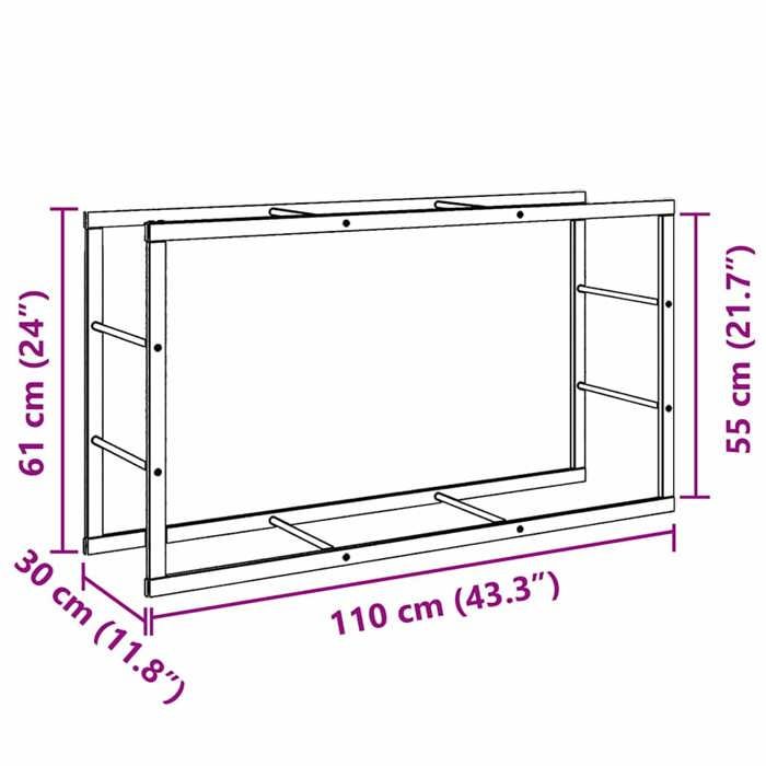 VidaXL Portant de bois de chauffage noir 110x30x61 cm acier, porte-bûches, étagère à bois, support de stockage de bois de 4018466