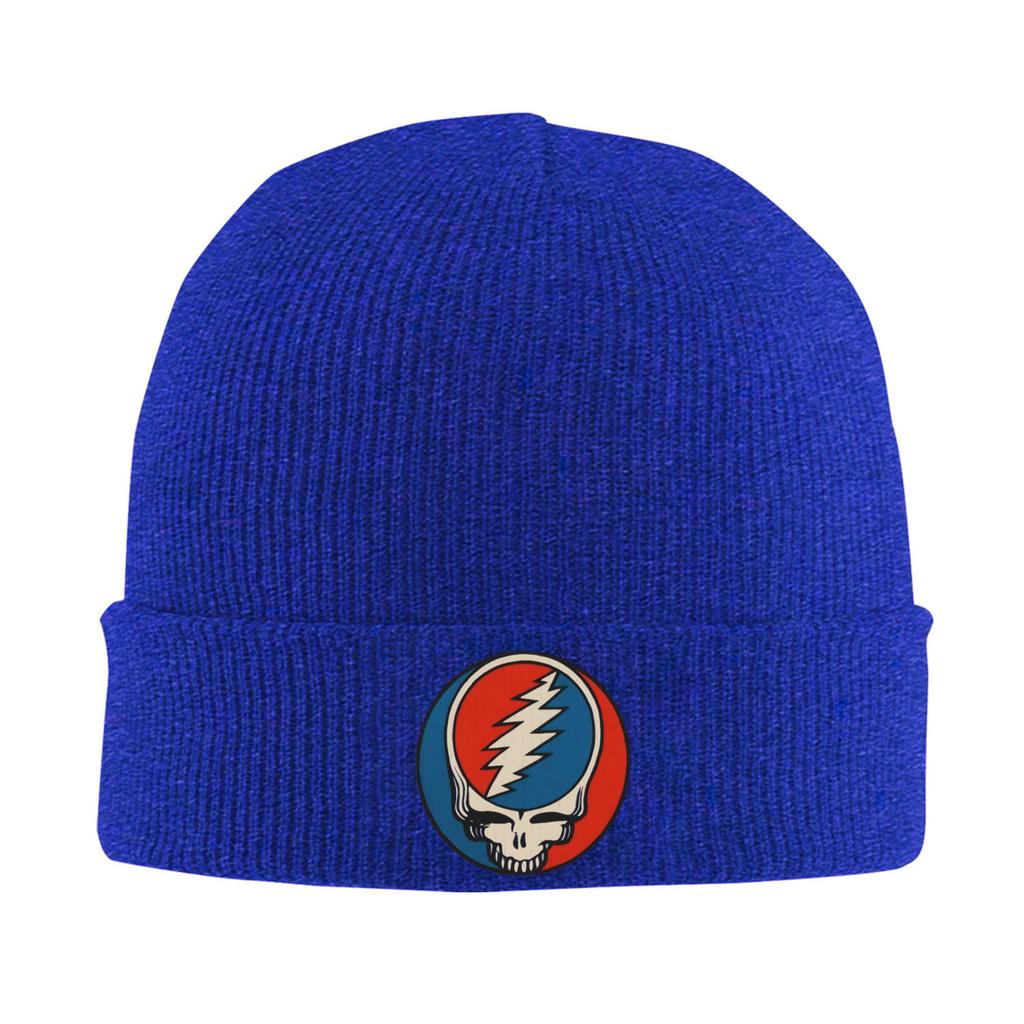 Grateful Dead Schädel Blau und Rot Strickmütze Mützen Kpop Warm Weich Unisex Damen Mützen Frühling Grafik Retro Kappen Geschenk
