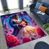 3D Lovely Beauty and The Beast Cartoon Rug for Bedroom Living Room Sofa Home Doormat Decor, Large Kids Play Non-slip Floor Mat