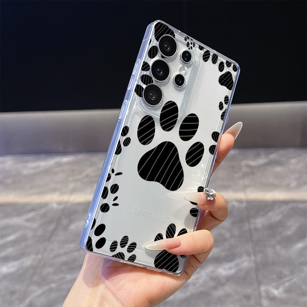 Striped Paw Print Pattern Phone Case for Samsung Galaxy S26 S25 S24 S23 S22 S21 S20 FE Plus Lucency TPU Protection Cover