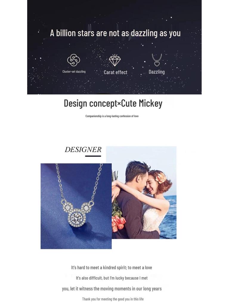 Korean Moissanite Mickey Necklace - Cute Valentine's Day Gift 