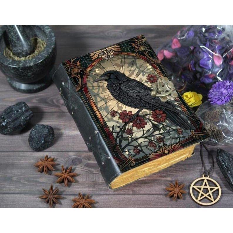 Raven Leather Grimoire Journal: Gothic Witchcraft Book of Shadows Birthday Gift, Gift for Dad