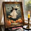 Frameless Pearl Painting Kit Cute Ghost Witch Moon Pumpkin Pattern DIY Shiny Bead Canvas Creative Leisure Craft Gift for Adults