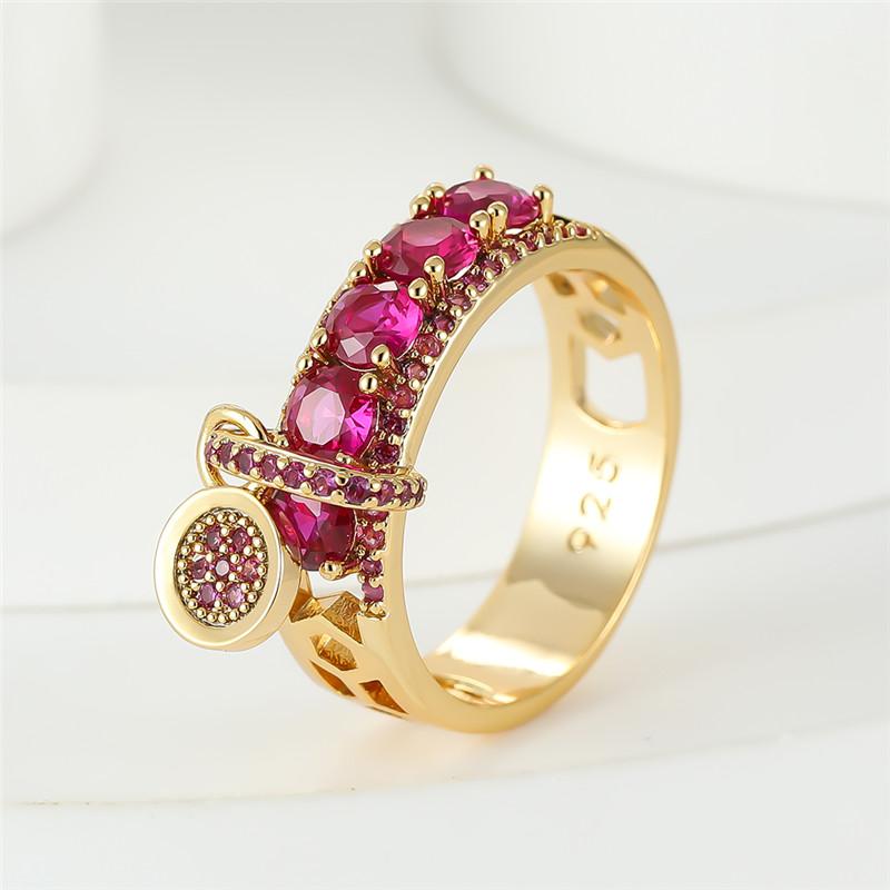 Vintage Royal Blue Stone Ring Yellow Gold Color Luxury Female Wedding Rings For Women Round Dangle Ring Engagement Jewelry Gifts