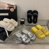 2025 New One-word Slippers for Women's Summer Outer Wear Muffin Heightening Sandals Platform Rhinestone Beach Cool Slippers for Women's Outer Wear
