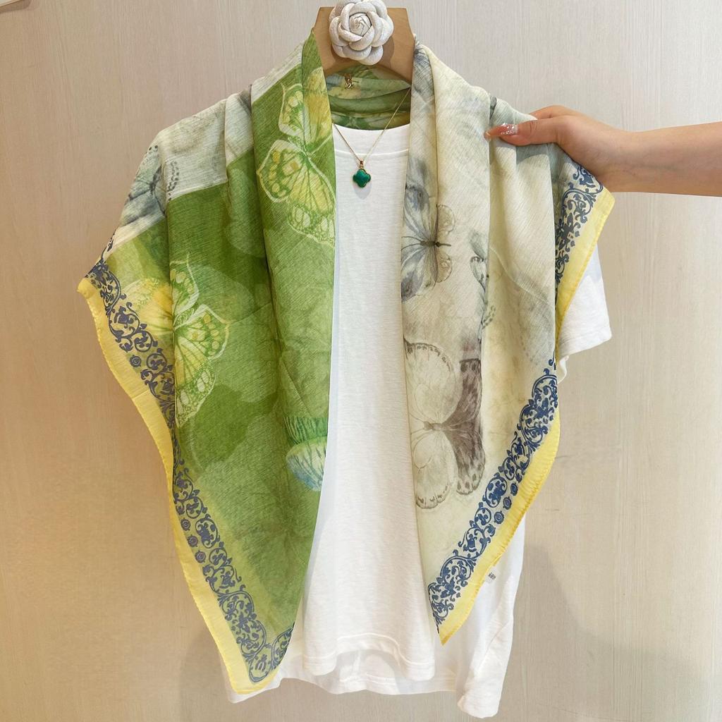 New Chinese Style 90cm Square Scarf Women S Versatile Doli Yarn Scarf For Head And Shoulder