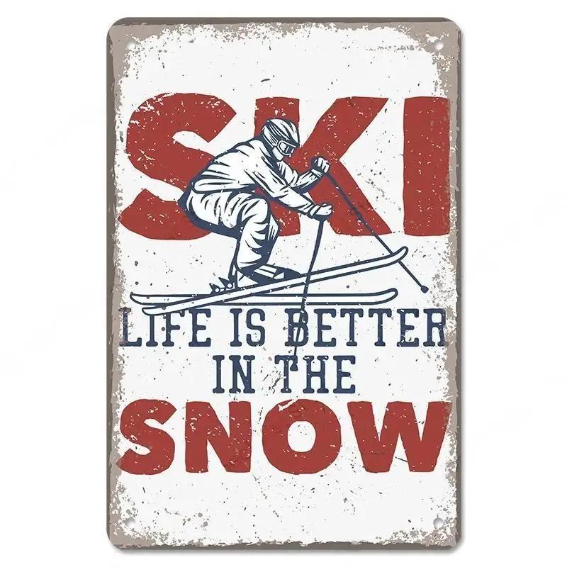 Alpine Skiing Posters Metal Tin Signs Plate Decor Retro Mountain Extreme Sports Snowboards Ski Home Wall Decor Room Decoration