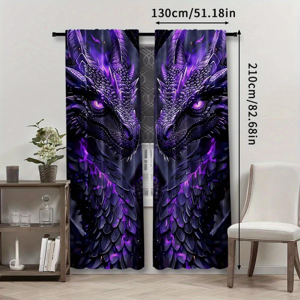 Purple Dragon Patterned Printed Curtains, Pole Bag Home Decoration, Room Decoration
