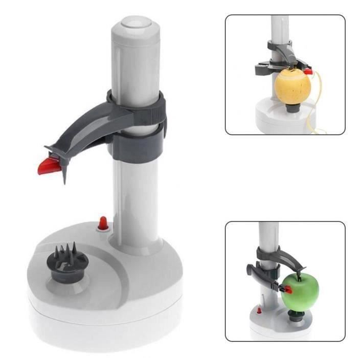 Automatisk frukt- och grönsaksskalare - Vit - ABS och rostfritt stål - Drivs med 4 AA-batterier
