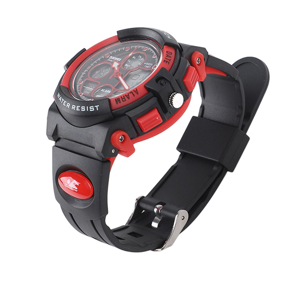 Children Digital Watch Waterproof Dual Movement Multifunctional Soft PU Strap LED Watch