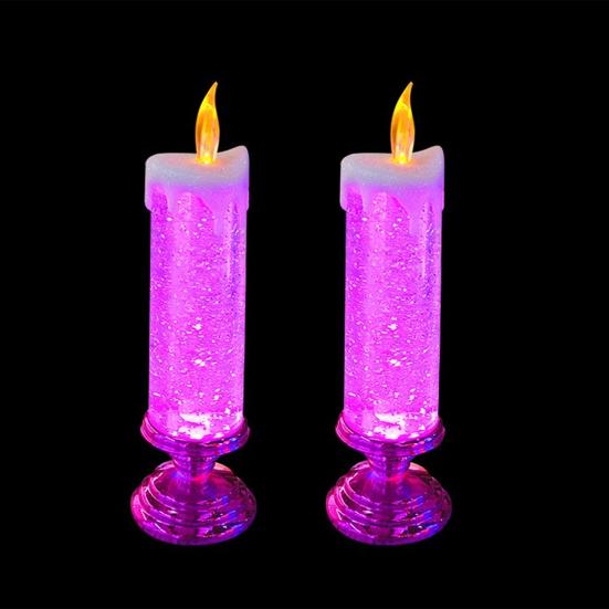 1 Set Candle Light Swirling Glitter Plug And Play Waterproof Flameless Christmas LED Night Light for Party