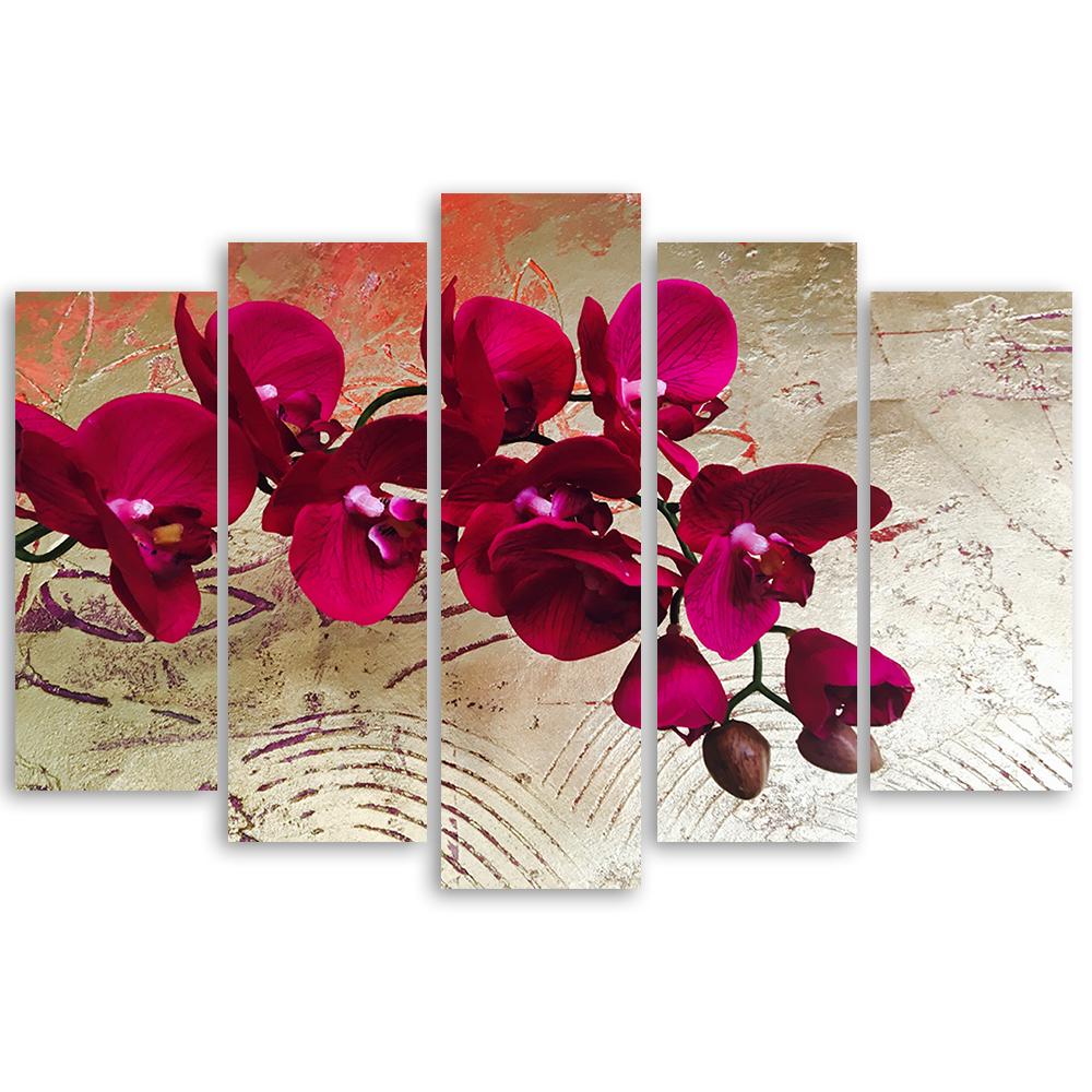 Five Piece Picture Canvas Print Orchid Flowers Pink