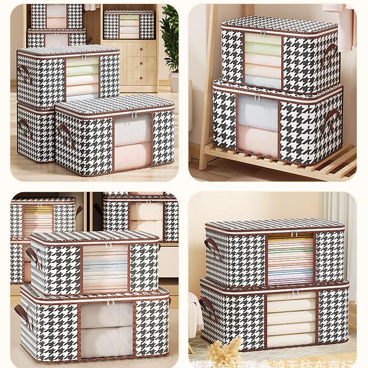 Houndstooth Clothing Storage Bag with Handle and Clear Window for Quilts and Household Packing