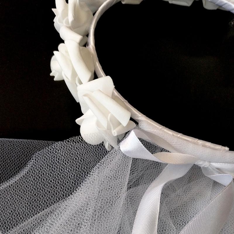 Elegant Double Layer White Veil Flower Crowns Parties Garlands For Brides Wedding Party And Special Event