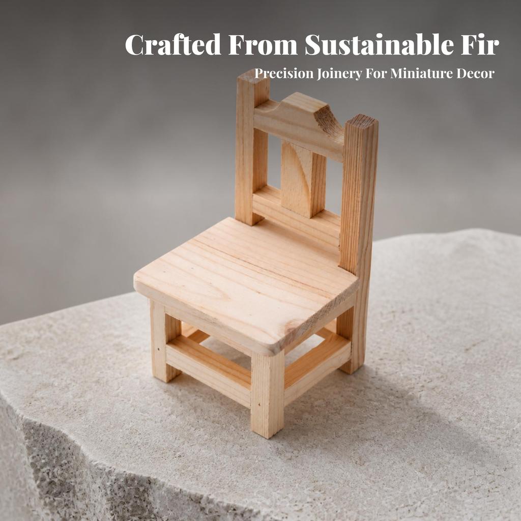 Dollhouse Stool with Backrest Rustic Tiny Wood No Assembly Required