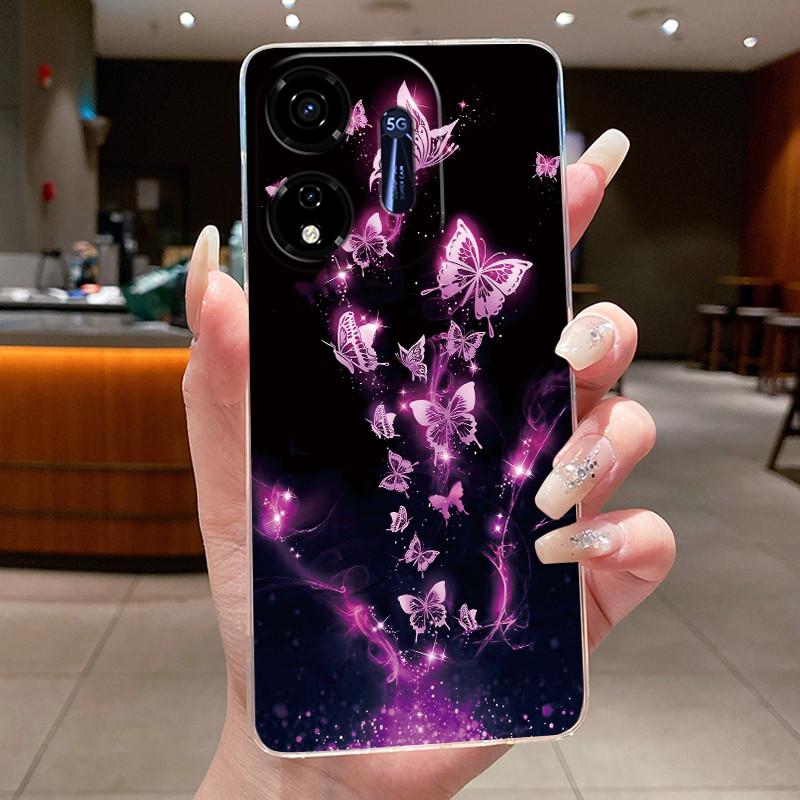 Für Itel P55 5G Hülle Ite Power 55 5G Handyhülle Blume Schmetterling Dünne Hüllen P661N P665L Capa Transparent Weiches Silikon TPU Cover