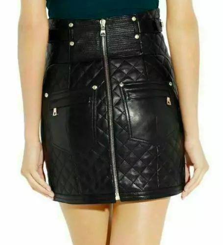 Designer Leather New Black Unique Sexy Genuine Lambskin Slim Fit Skirt Women